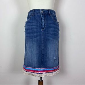 Anthropologie Pilcro And The Letterpress Blue Denim Fringe Jean Skirt Size 4